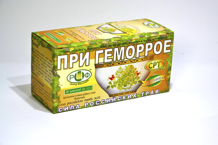 PHYTOTEA №33 For hemorrhoids Phyto-term use hemorrhoidal bleeding stops, reduces swelling and inflammation in the tissues of the rectum, helps reduce hemorrhoids, improves the venous circulation.